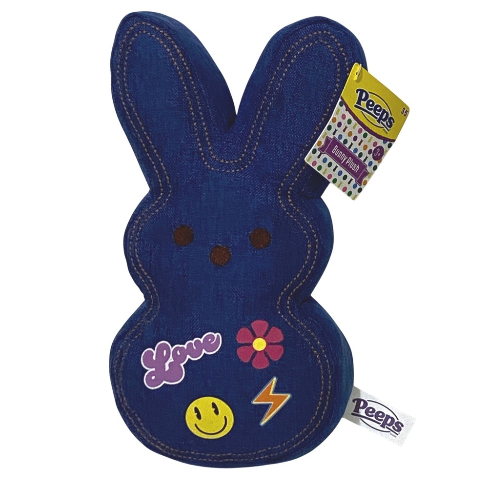 Peeps Blue Jean Canvas Bean Plush Bunny 10" Rabbit Spring‎ Easter Basket Filler